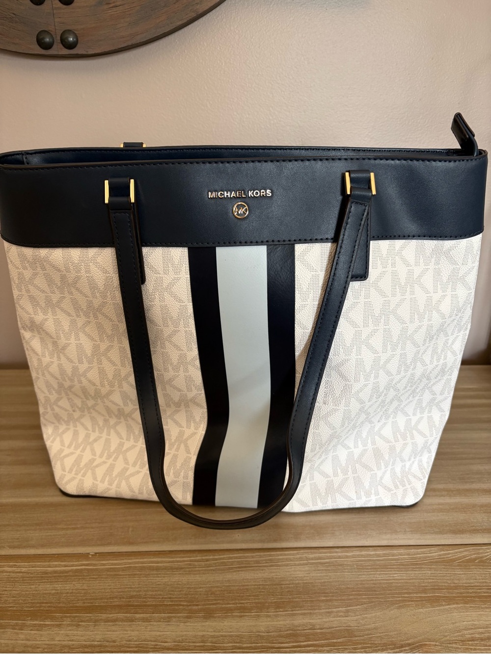 Michael Kors Navy and White Signature Stripe Tote